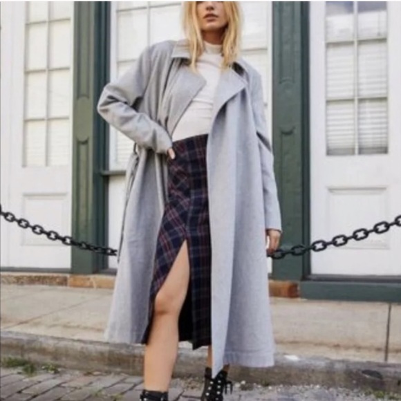 Free People Jackets & Blazers - Free People Belted Wool Blend Open Front Trench Coat Grey Small